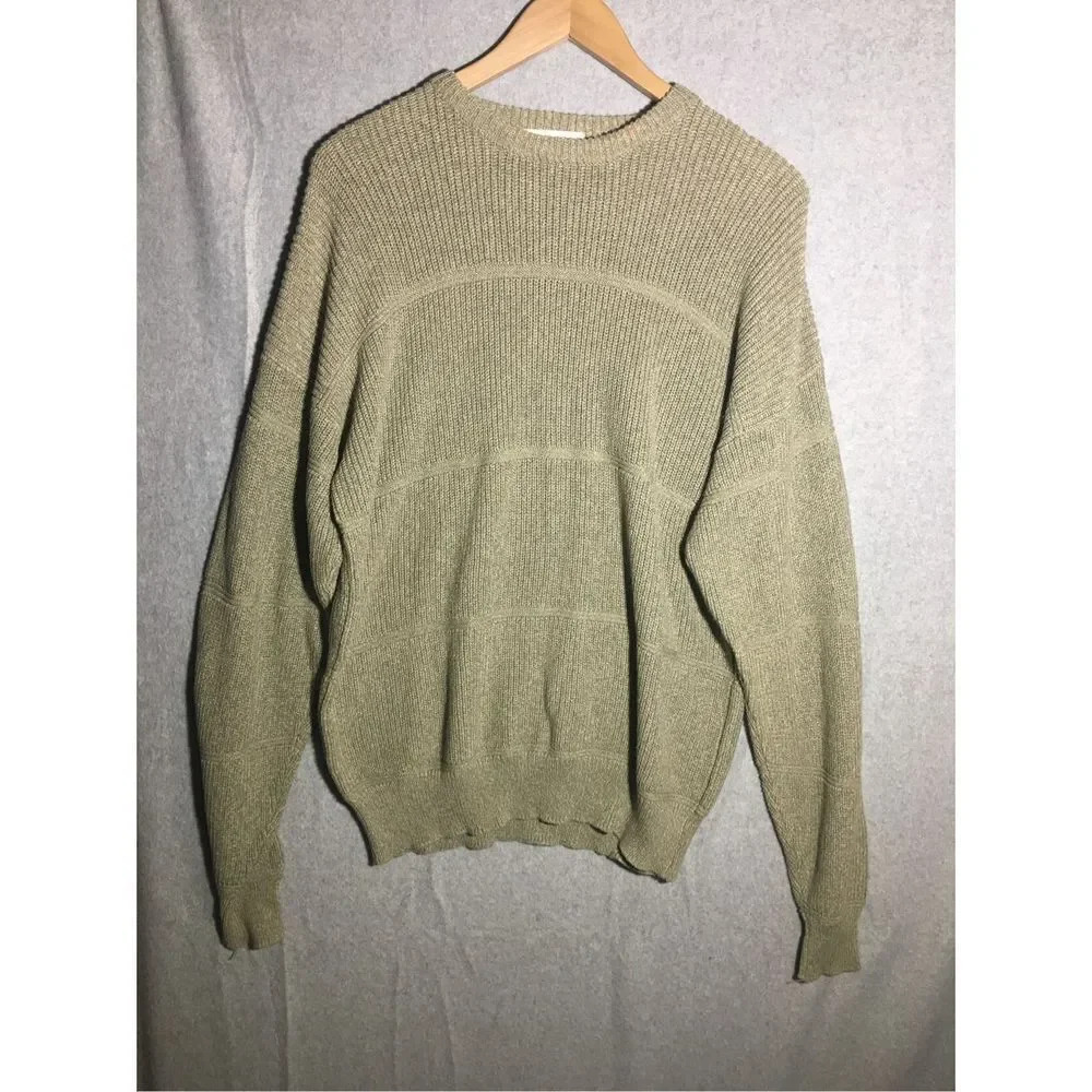 Mens Claiborne Sweater Green Casual Knit Cotton Green Oversized Relaxed Fit
